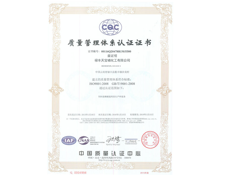 质量管理体系认证证书-（中文版）