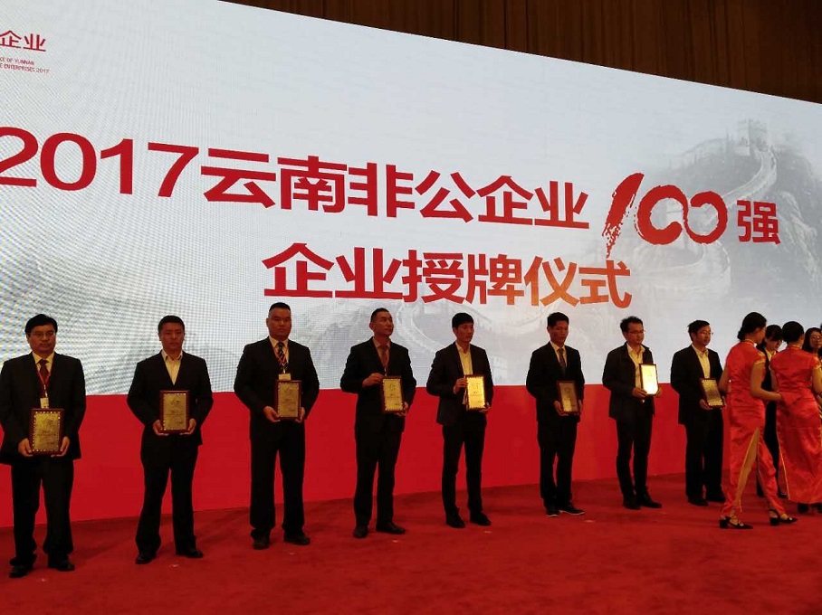 2017年9月11日公司荣获“2017云南省非公企业100强”第98位